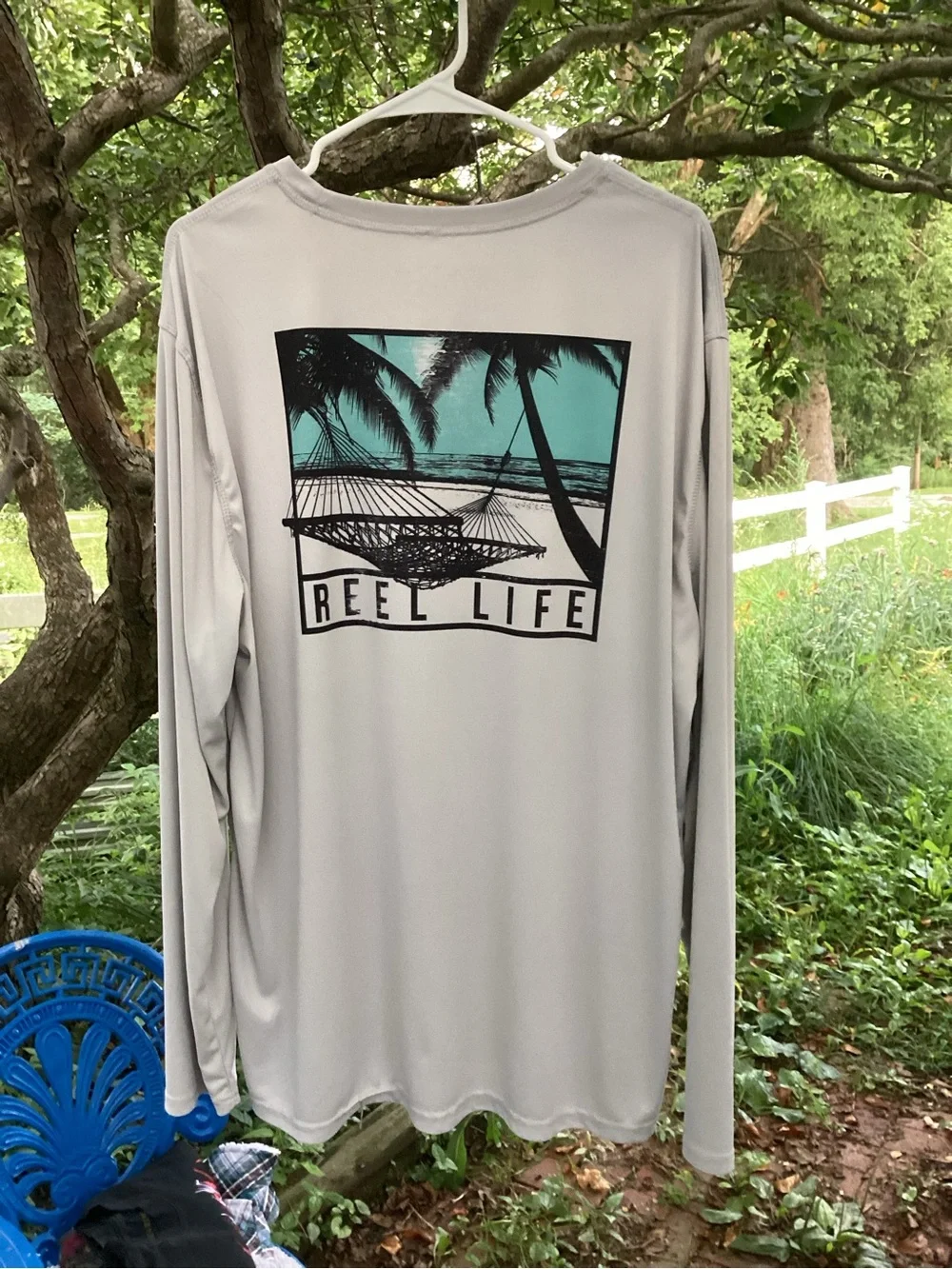 Reel Life Long Sleeve Graphic Performance Tee Vapor Blue Men's Size XXL Fishing